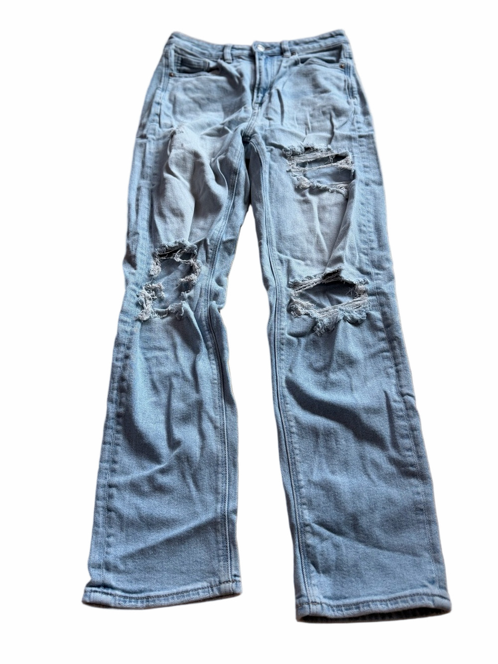 American Eagle Outfitters Stretch Light Blue Ripped Straight Leg Jeans